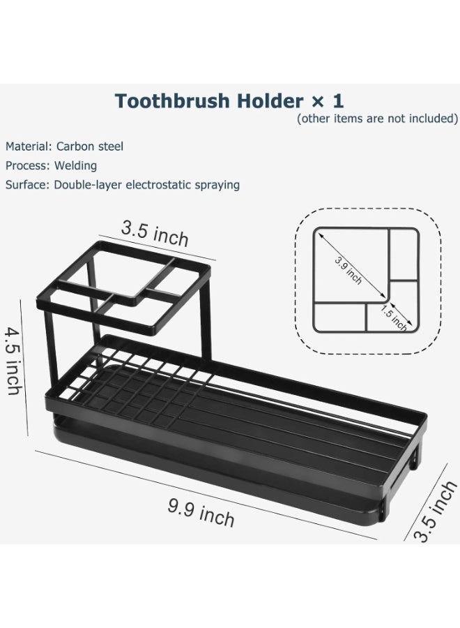 Toothbrush Holder for Bathroom, Metal Countertop Electric Toothbrush Holder with Toothpaste Holder and Cup Storage Organizer, Bathroom Accessories Removable Drain Tray, Black - Image 3